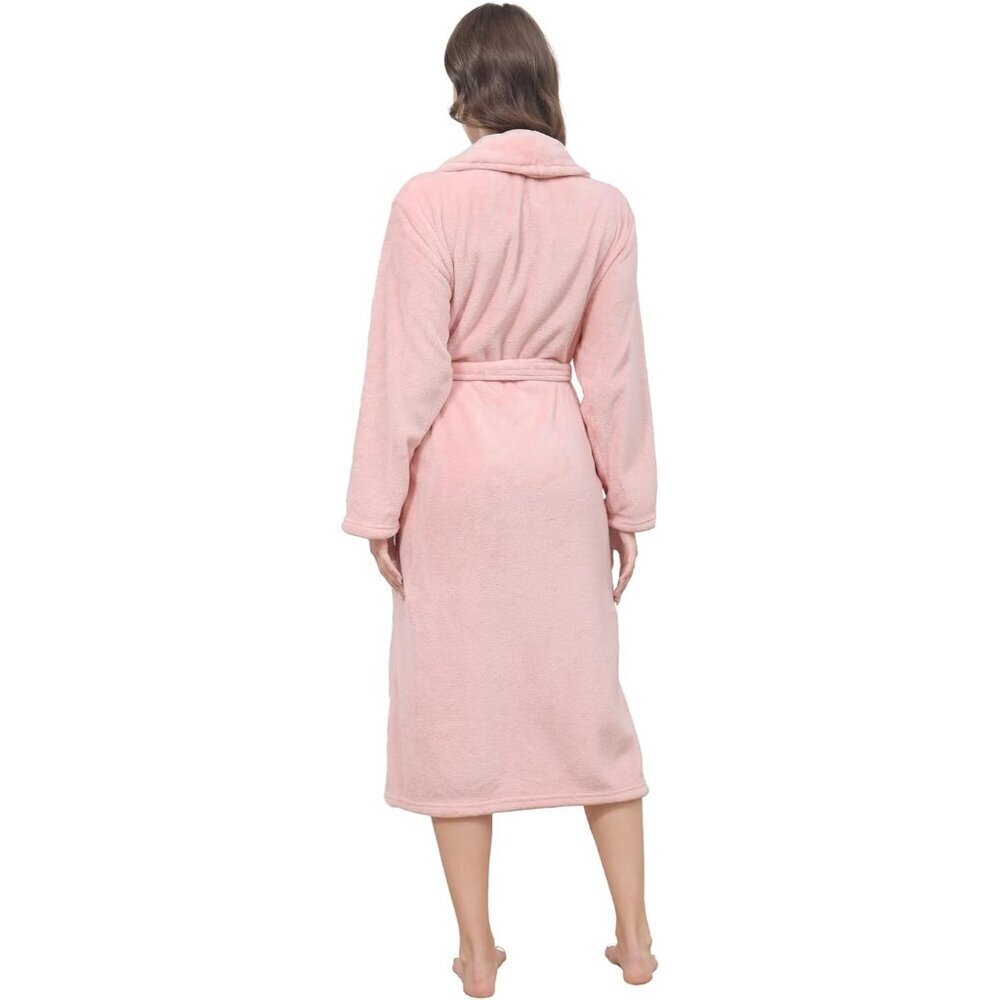 Women's Light pink Plush Soft Fleece Robe - Premium Cozy Warm Bathrobe - Picture 2 of 7